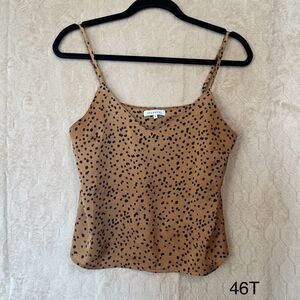 Crescent Women’s  Golden Shiny Satin Black Spotted Spaghetti Straps Top / Cami S